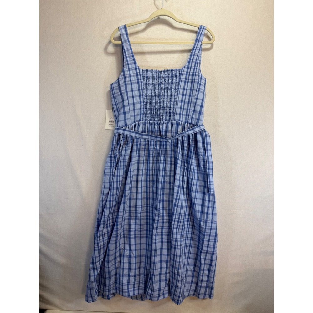 Free Assembly Blue Plaid Cotton Midi Dress XL 16-18 Smocked Back Square Neck NEW - Picture 7 of 7